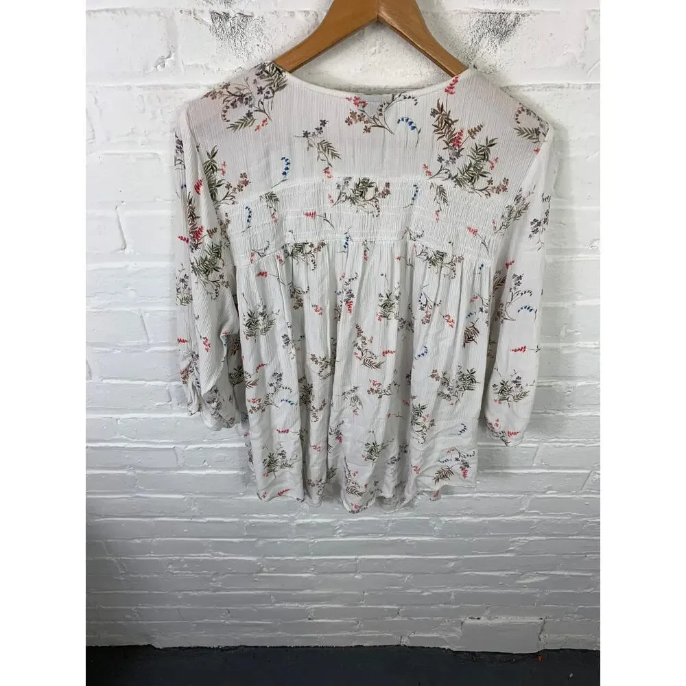 Torrid Women's Floral Draped Empire Boho Blouse Top 3/4 Sleeves White Size 2X - Picture 2 of 4